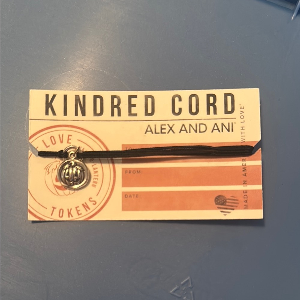 Alex and Ani Black Cord Bracelet with Silver Pumpkin Charm